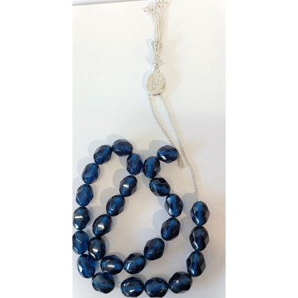 Κομπολόι από ασήμι 925 με χάντρες από κεχριμπάρι φατουράν χρώματος μπλε (KOM07)